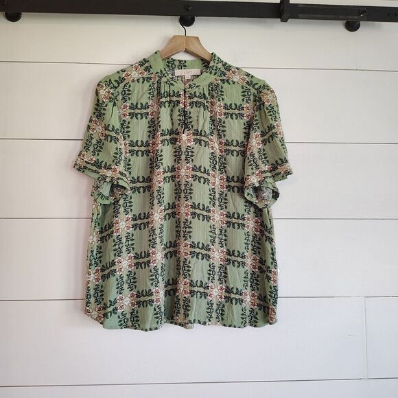 Loft Flutter Sleeve Floral Top Blouse Cottagecore Boho Dainty Feminine Flowy L - Picture 1 of 8